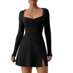 NWT Women’s Fall Long Sleeve Bodycon Mini Dress M Sweetheart Neckline,‎ Slit